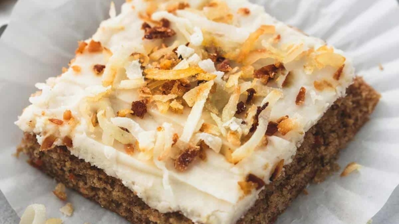 Carrot Cake Bars with Coconut Cream Cheese Frosting | lecremedelacrumb.com