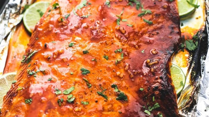Baked Honey Sriracha Lime Salmon | lecremedelacrumb.com