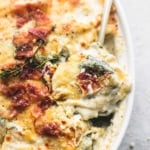 Ravioli Alfredo Bake with Spinach and Bacon | lecremedelacrumb.com