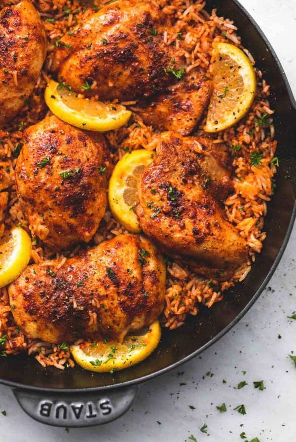 One Pan Spanish Chicken and Rice | lecremedelacrumb.com