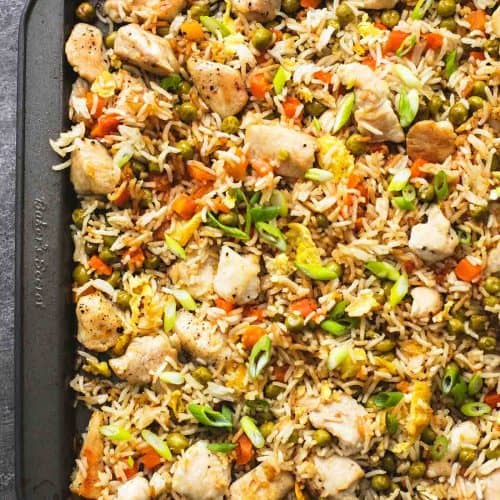 Healthy Oven-Baked Sheet Pan Fried Rice with Chicken