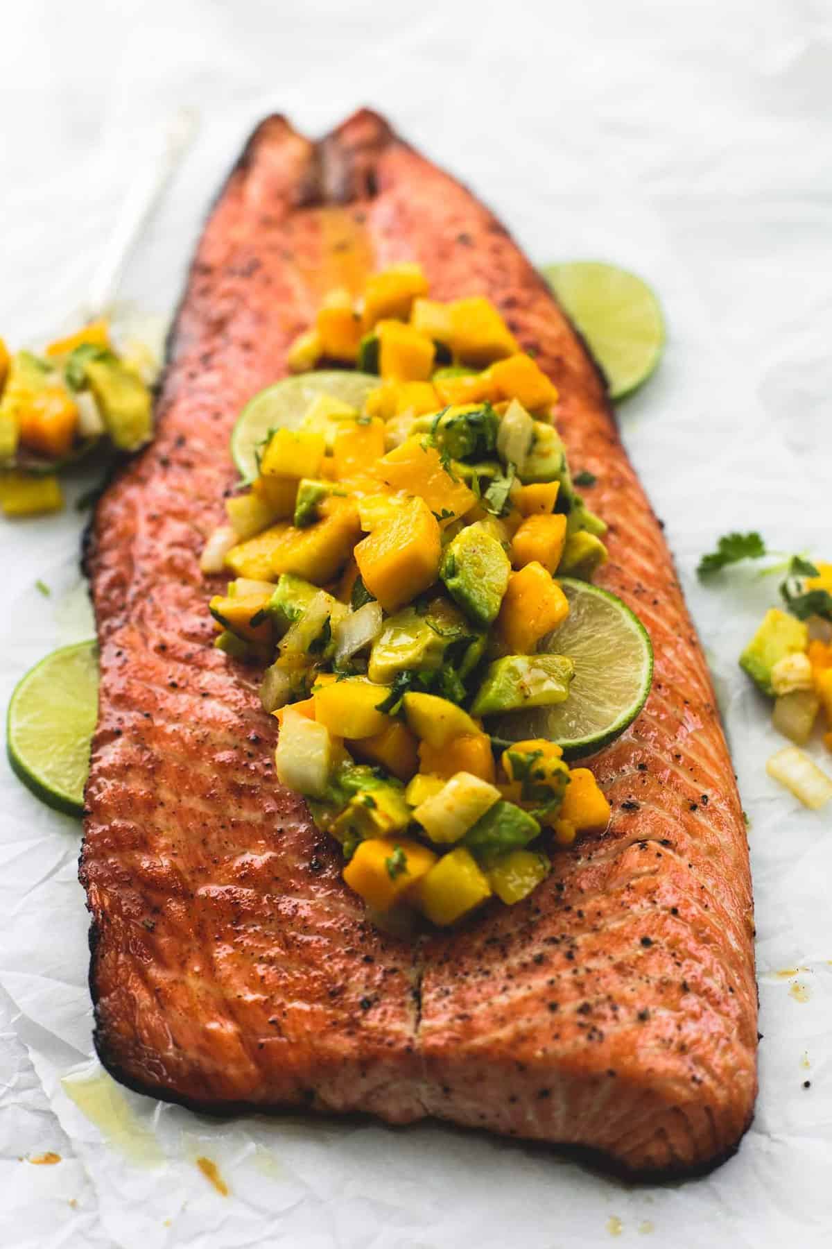 Grilled Honey Lime Salmon with Mango Avocado Salsa | Creme De La Crumb