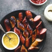 3 Ingredient Grilled Sausage Dipping Sauces | lecremedelacrumb.com