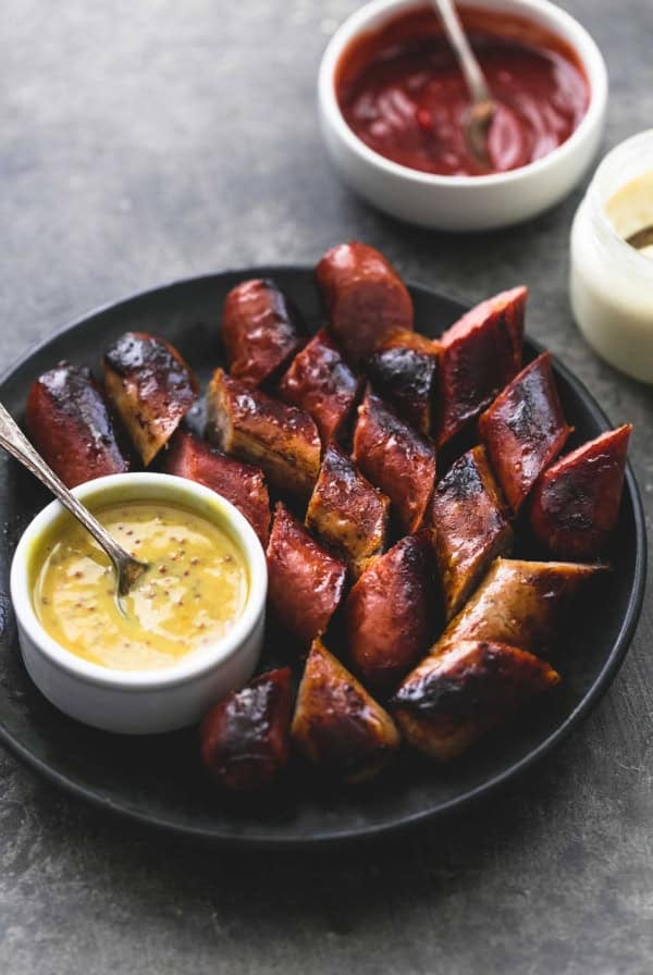 3 Ingredient Grilled Sausage Dipping Sauces | lecremedelacrumb.com