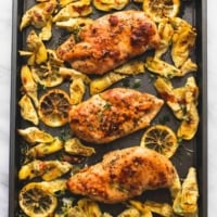 One Pan Baked Lemon Chicken and Artichokes | lecremedelacrumb.com