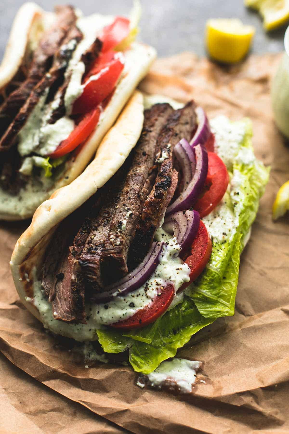 Steak Gyros with Tzatziki Cucumber Sauce - Creme De La Crumb