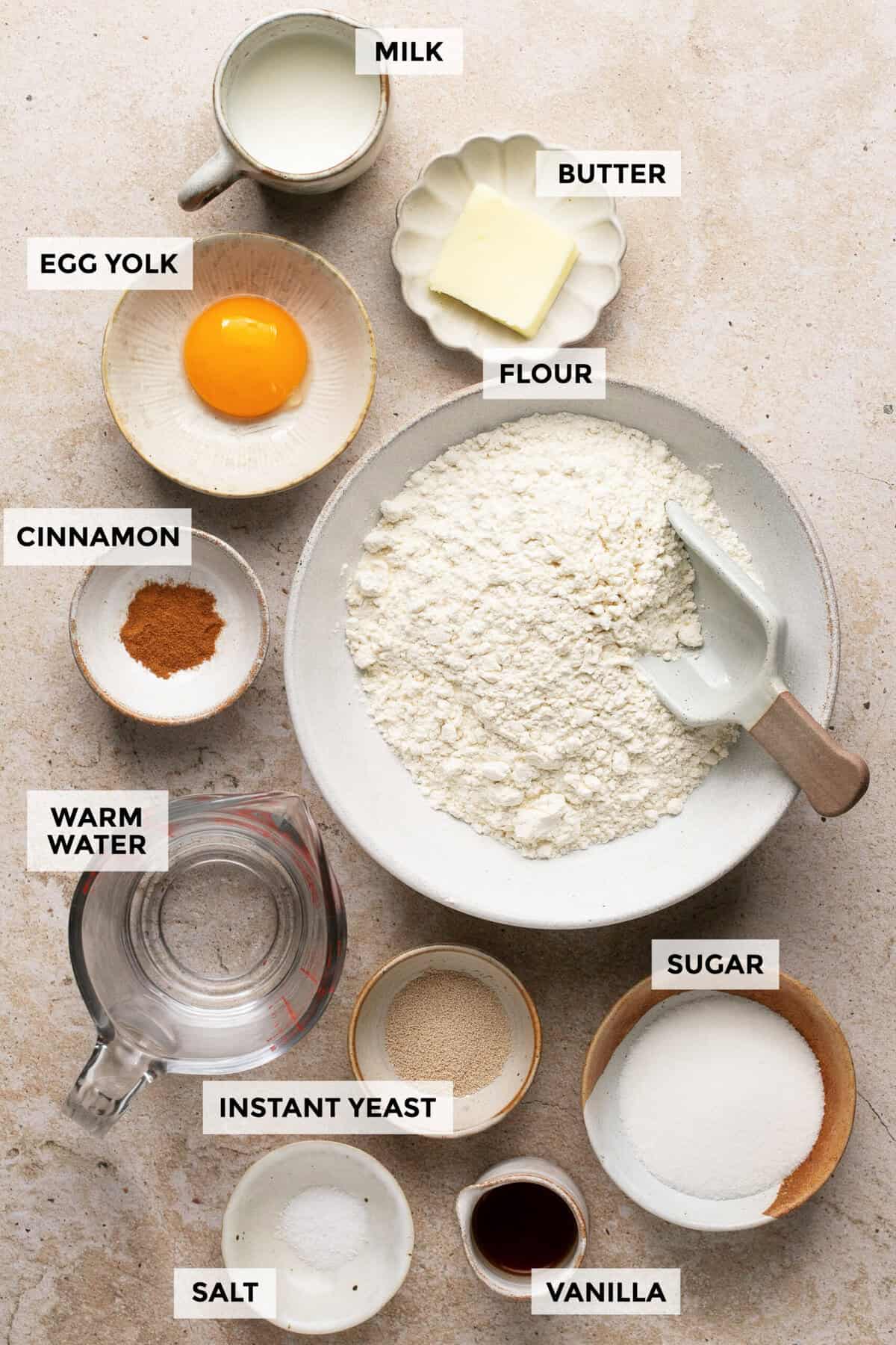 Ingredients for easy fried yeast donuts.