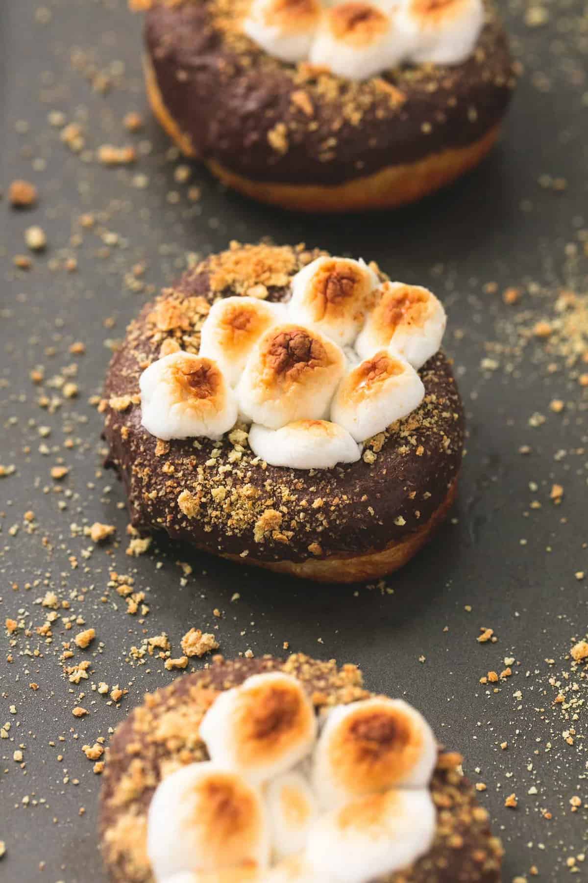 a vertical line of s'mores donuts.