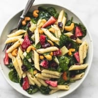 Strawberry Spinach Pasta Salad with Orange Poppy Seed Dressing | lecremedelacrumb.com