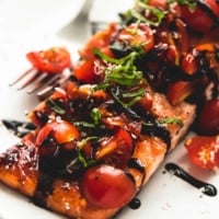 Honey Balsamic Bruschetta Salmon | lecremedelacrumb.com