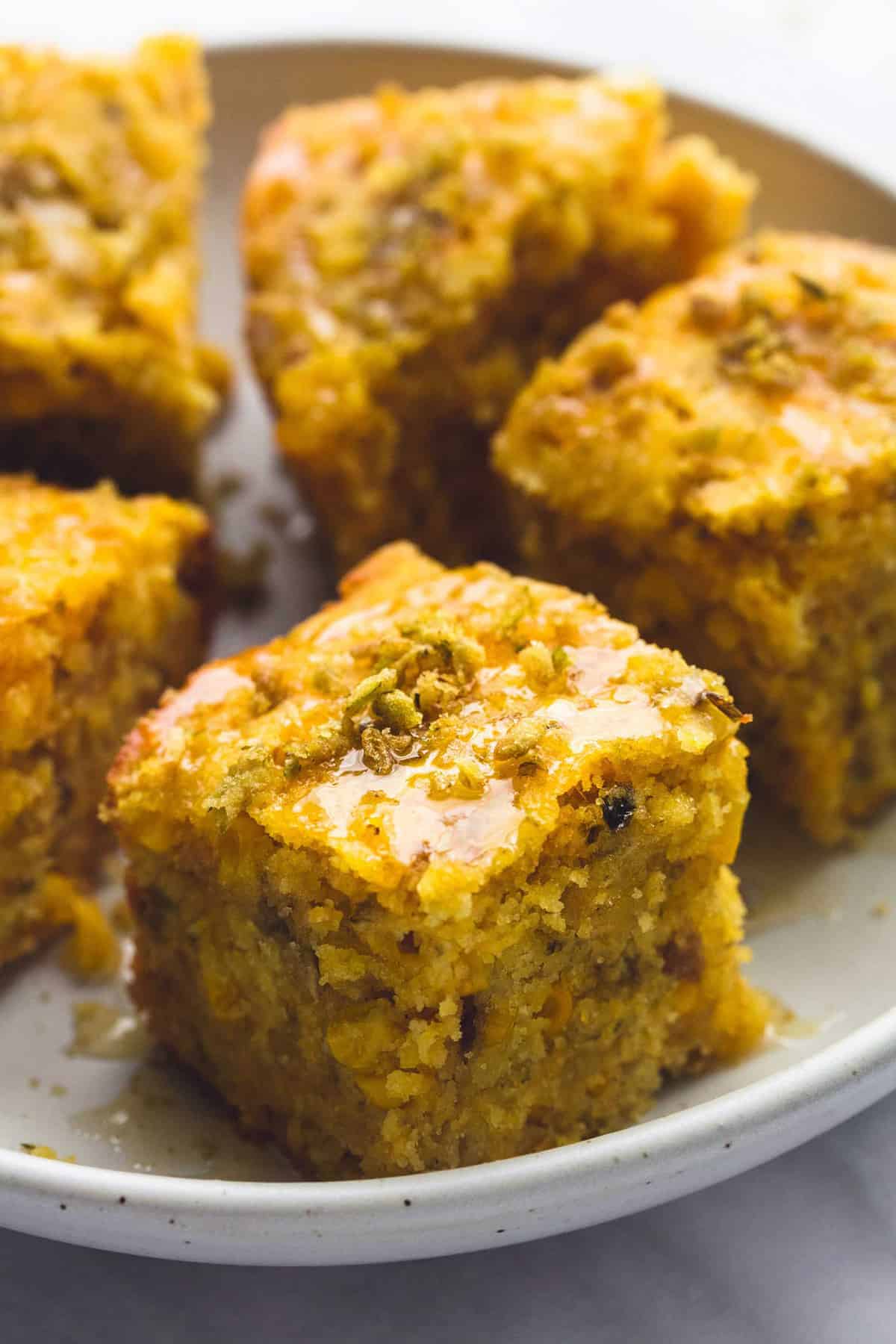 slow cooker honey jalapeño cornbread on a plate.