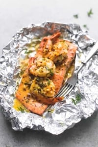 Garlic Dijon Shrimp & Salmon Foil Packs | lecremedelacrumb.com