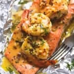 Garlic Dijon Shrimp & Salmon Foil Packs | lecremedelacrumb.com