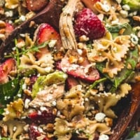 Strawberry Avocado Chicken Pasta Salad | lecremedelacrumb.com