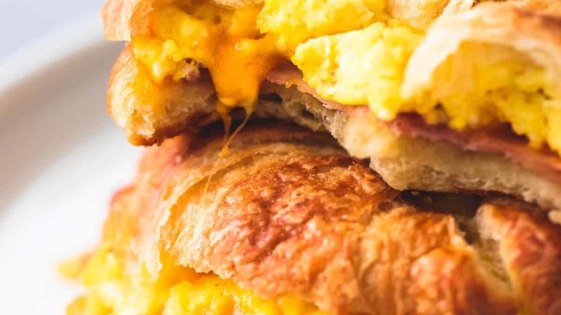 Baked Croissant Breakfast Sandwiches | lecremedelacrumb.com
