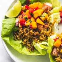 Carribbean Chicken and Rice Lettuce Wraps | lecremedelacrumb.com