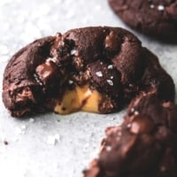 Salted Caramel Stuffed Double Chocolate Cookies | lecremedelacrumb.com