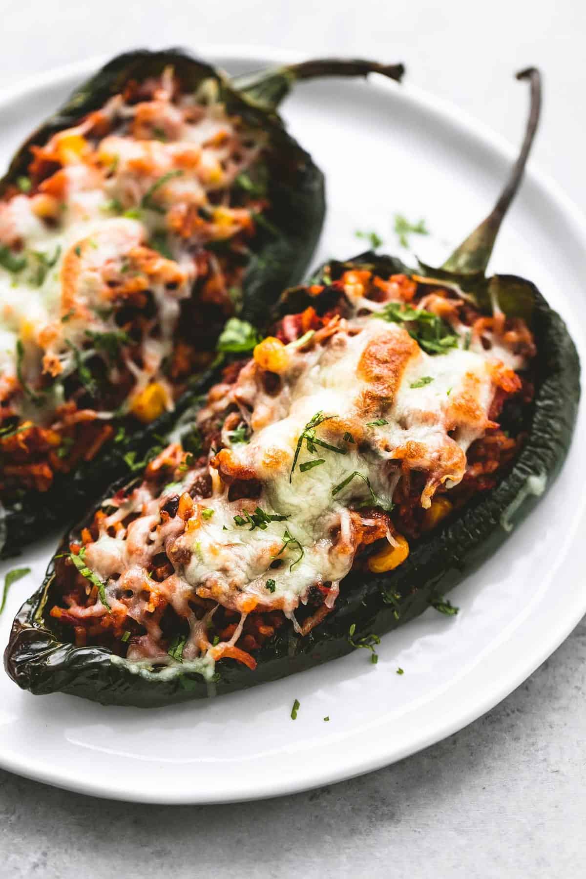 Southwest stuffed poblano peppers on a plate.