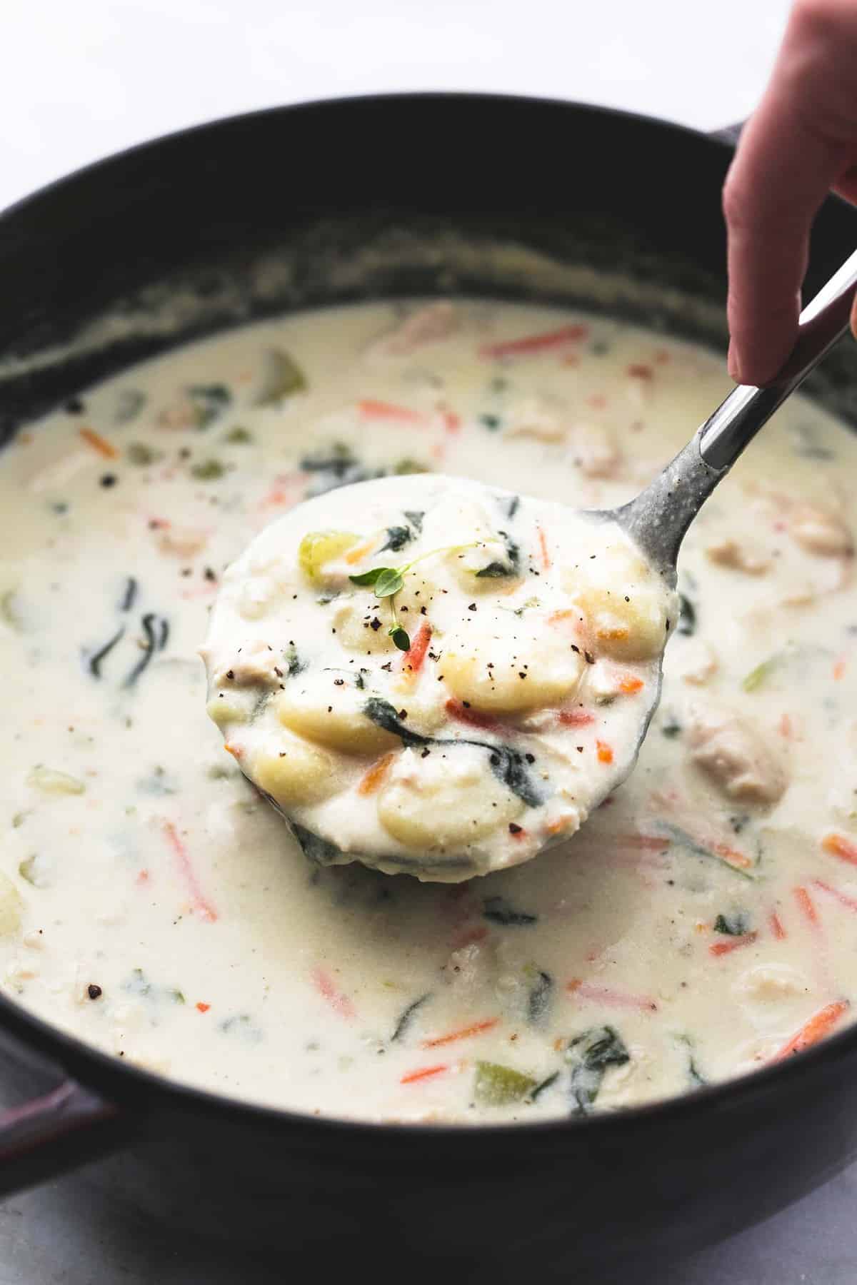 Easy Olive Garden Chicken Gnocchi Soup recipe | lecremedelacrumb.com