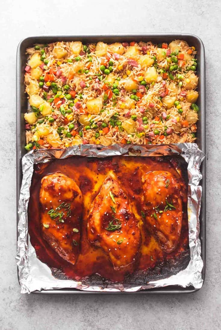 Sheet Pan Teriyaki Chicken and Pineapple Fried Rice