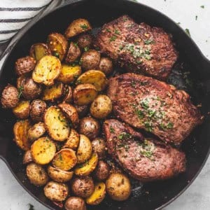 Garlic Butter Steak and Potatoes Skillet recipe | lecremedelacrumb.com