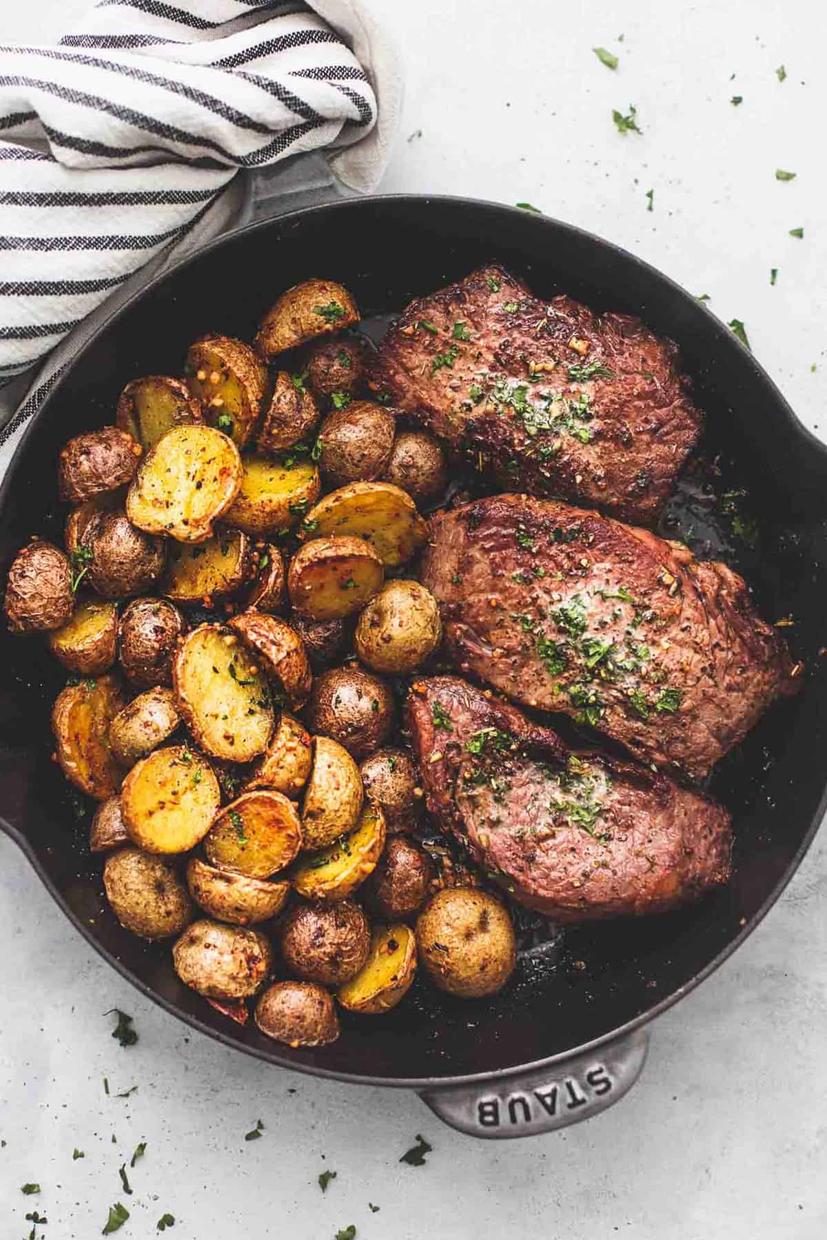 One Skillet Coffee-Rubbed Steak and Potatoes Dinner