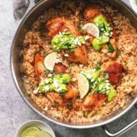 One Pan Creamy Cilantro Lime Chicken and Rice easy dinner recipe | lecremedelacrumb.com