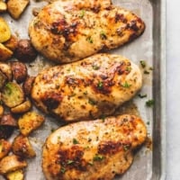 Easy Sheet Pan Chicken and Potatoes (Five Ingredients) Dinner Recipe | lecremedelacrumb.com
