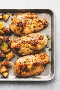 Easy Sheet Pan Chicken and Potatoes (Five Ingredients) Dinner Recipe | lecremedelacrumb.com