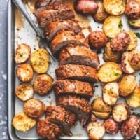 Easy Sheet Pan Pork Tenderloin and Potatoes recipe | lecremedelacrumb.com