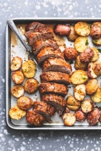 Easy Sheet Pan Pork Tenderloin and Potatoes recipe | lecremedelacrumb.com
