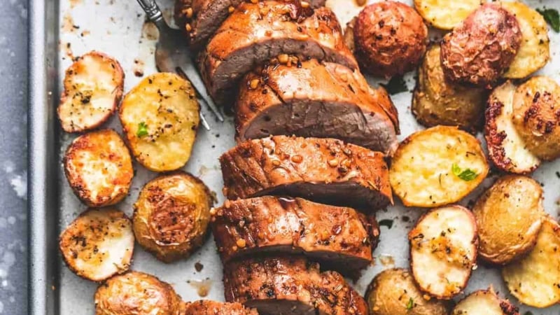 Easy Sheet Pan Pork Tenderloin and Potatoes recipe | lecremedelacrumb.com