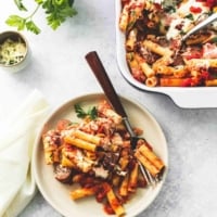 Baked Ziti with Ricotta and Sausage easy dinner recipe | lecremedelacrumb.com