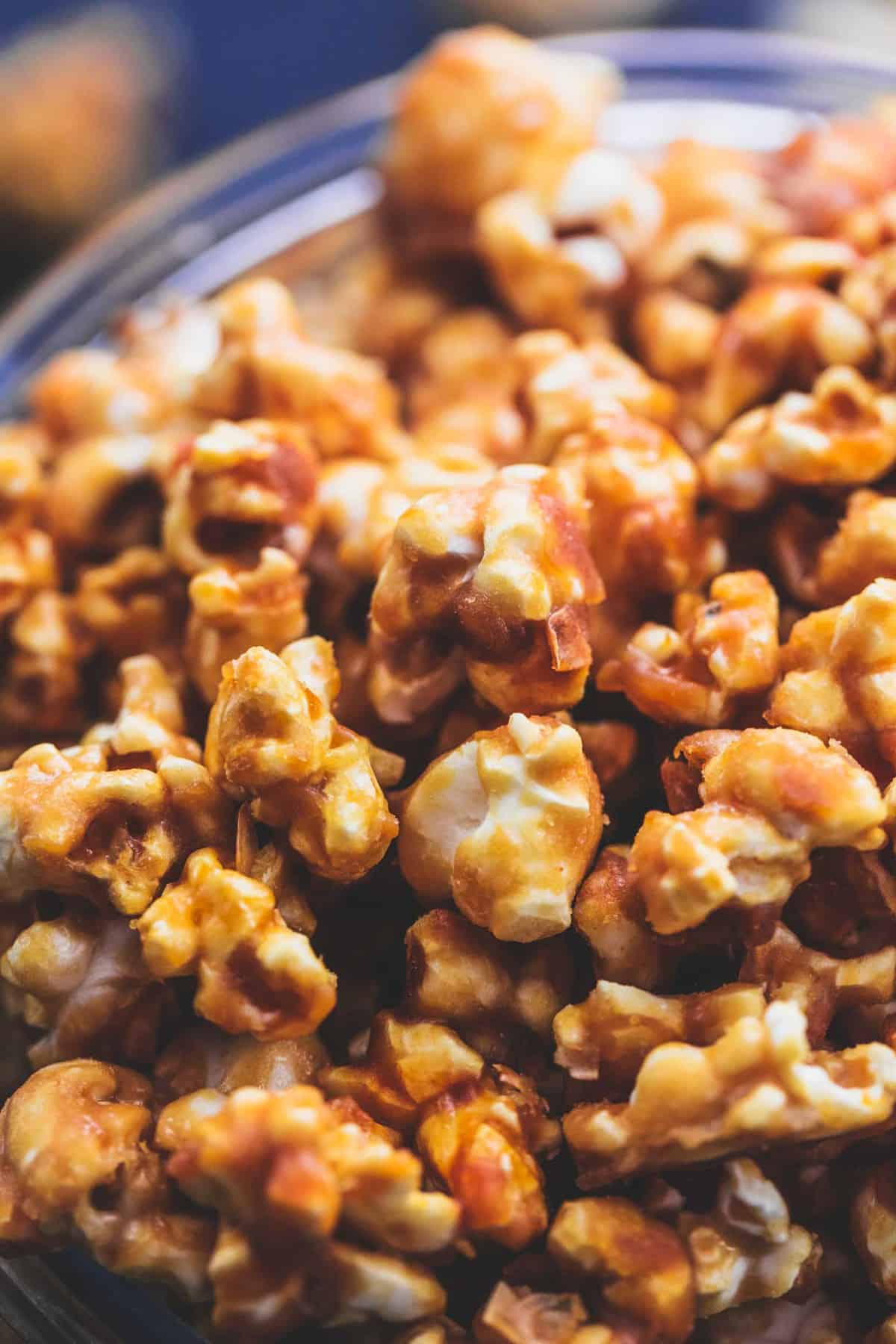 close up of caramel corn.