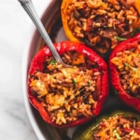 BEST Ever Easy Stuffed Peppers (5 Ingredients) recipe | lecremedelacrumb.com