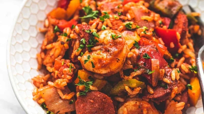 Easy Sheet Pan Jambalaya recipe | lecremedelacrumb.com