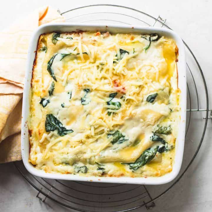 Easy White Chicken Lasagna with Spinach - Creme De La Crumb