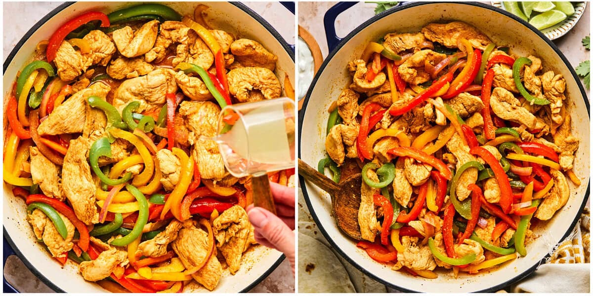 Steps 3-4 for chicken fajitas recipe.