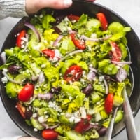 Easy Greek Tossed Green Salad side dish recipe | lecremedelacrumb.com