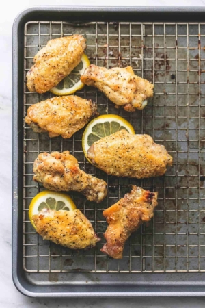 Baked Lemon Pepper Chicken Wings easy appetizer recipe | lecremedelacrumb.com