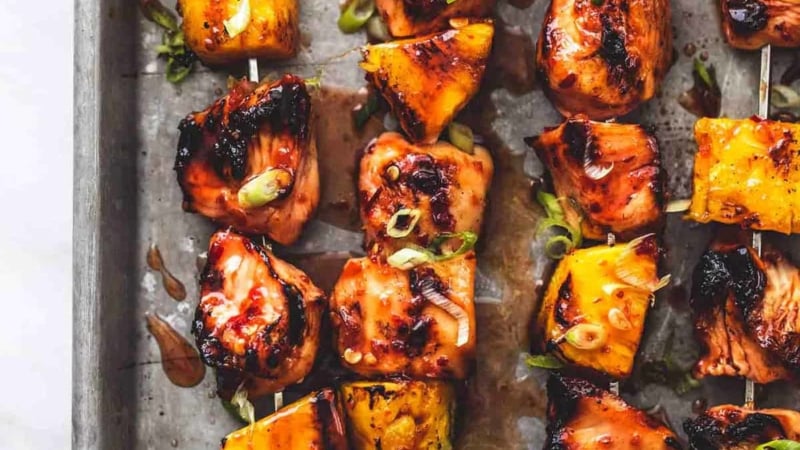 Grilled Sweet and Spicy Thai Chicken Kabobs easy grilling dinner recipe | lecremedelacrumb.com