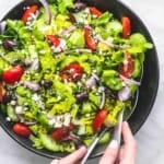 Easy Greek Tossed Green Salad side dish recipe | lecremedelacrumb.com