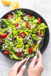 Easy Greek Tossed Green Salad side dish recipe | lecremedelacrumb.com