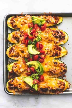 Easy Taco Stuffed Zucchini Boats healthy dinner recipe | lecremedelacrumb.com