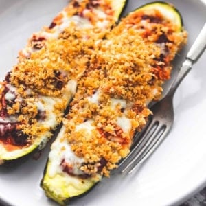 Healthy Italian Stuffed Zucchini Boats recipe | lecremedelacrumb.com