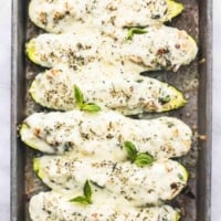 White Chicken Lasagna Stuffed Zucchini Boats easy healthy recipe | lecremedelacrumb.com