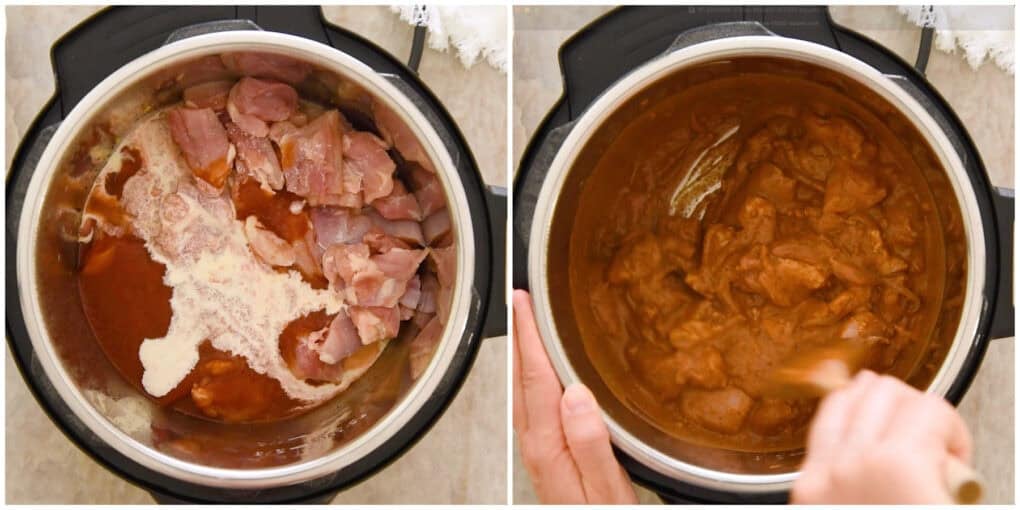 Steps 3-4 for chicken tikka masala recipe in the instant pot.