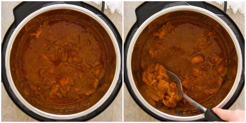 Steps 5-6 for chicken tikka masala recipe in the instant pot.