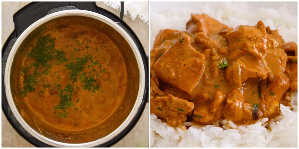 Steps 9-10 for chicken tikka masala recipe in the instant pot.