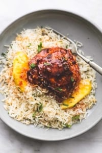 Island Glazed Chicken and Coconut Rice easy one pot recipe | lecremedelacrumb.com